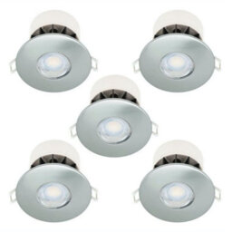 First Choice Lighting Set Of 5 Fire Rated Brushed Steel Led Bathroom Recessed Downlights