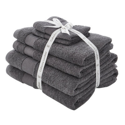 Catherine Lansfield Bathroom Anti Bacterial 500 Gsm Soft & Absorbent Cotton 6 Piece Towel Set Charcoal Grey - image 1