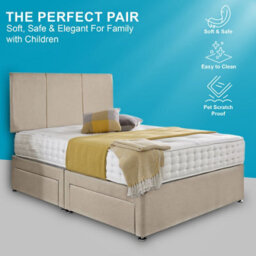 Dining Tables Chelsea Headboard Divan Set, 2 Drawer On Same Side With Sprung 1500 Comfort Mattress - Plush Almond - Double - thumbnail 2