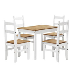 Dining Table & 4 Chairs White Budget Set Solid Wood Mexican Pine Wooden - thumbnail 1