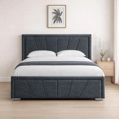 Naples Charcoal Upholstered Sunrise King Size Bed Frame, Modern Luxury Floor-Standing Headboard & Footboard - image 1