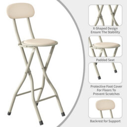 MCC Direct Folding Breakfast Bar Stool Padded High Chair Set Of 2 Beige - thumbnail 3