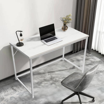 House Of Home Rustic White Wood Grain Top With White Coated Metal Frame Medium 100Cm Desk - image 1