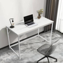 House Of Home Rustic White Wood Grain Top With White Coated Metal Frame Medium 100Cm Desk - thumbnail 1
