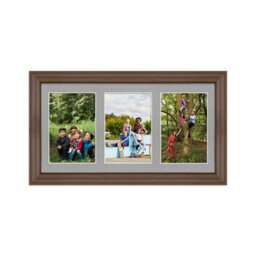 AK Frames 40X20Cm Walnut Classic Multi Photo Frame With Silver Mount - Holds 3 Apertures (3X) 6X4 Photos - thumbnail 1