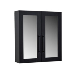 Homestylestore 600 X 650mm Black Grey Wall Mounted Mirrored Door Bathroom Cabinet And Black T Bar Handles - thumbnail 1