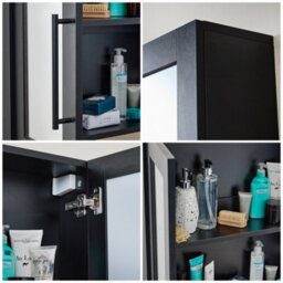 Homestylestore 600 X 650mm Black Grey Wall Mounted Mirrored Door Bathroom Cabinet And Black T Bar Handles - thumbnail 3