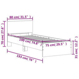 Vidaxl Bed Frame Without Mattress With Headboard Concrete Grey 75X190 Cm Small Single - thumbnail 3