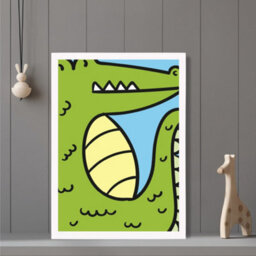 Artze Wall Art Cute Cartoon Style Crocodile Art Print With White Frame Size: A4 - thumbnail 2