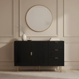 Ohs Ribbed Sideboard Table Modern Drawer Shelf Cabinet Storage - Black