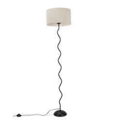 Valuelights Black Metal Wavy Stem Floor Lamp With A Cream Boucle Shade - Bulb Included