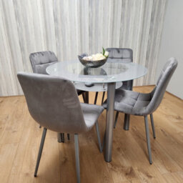 Kosy Koala Round Glass Grey Kitchen Dining Table With Storage Shelf And 4 Grey Tufted Velvet Chairs Kitchen Dining Set - thumbnail 2
