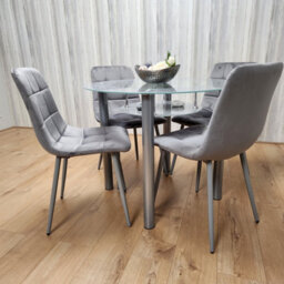 Kosy Koala Round Glass Grey Kitchen Dining Table With Storage Shelf And 4 Grey Tufted Velvet Chairs Kitchen Dining Set - thumbnail 5