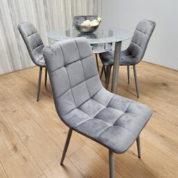 Kosy Koala Round Glass Grey Kitchen Dining Table With Storage Shelf And 4 Grey Tufted Velvet Chairs Kitchen Dining Set - thumbnail 7