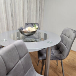 Kosy Koala Round Glass Grey Kitchen Dining Table With Storage Shelf And 4 Grey Tufted Velvet Chairs Kitchen Dining Set - thumbnail 8