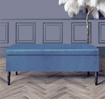 Paris Plain 150Cm Ottoman Storage Bench - Plush Velvet Shoe Bench - Duck Egg Upholstery Footstool With Storage - image 1