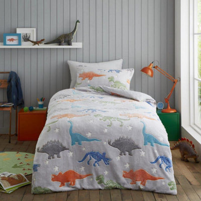 Smart Living Teddy Bear Fluffy Bedding Set, Thermal Warm & Cosy Super Soft Fleece Duvet Cover Set With Pillowcases - Dino Dig - image 1