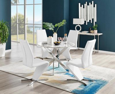 Furniturebox Uk Novara White Marble Round Dining Table & 4 White Willow Chairs - image 1