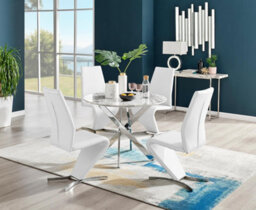 Furniturebox Uk Novara White Marble Round Dining Table & 4 White Willow Chairs - thumbnail 1