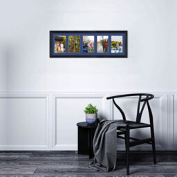 AK Frames 26X8 Black Classic Multi Photo Frame With Blue Mount - Holds 5 Apertures (5X) 6X4 Photos - thumbnail 3