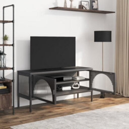 Walplus Tv Cabinet Black 105X35X50 Cm Glass And Steel - thumbnail 3