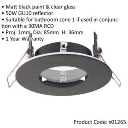 Recessed Compact Bathroom Downlight - 50W Gu10 Led - Ip65 Rated - Matt Black - thumbnail 2