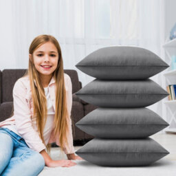 Ameha Grey Plain Velvet Cushion Covers, 18X18 Inch, Pack Of 4, Breathable & Hypoallergenic With Hidden Zip Closure - thumbnail 3