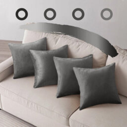 Ameha Grey Plain Velvet Cushion Covers, 18X18 Inch, Pack Of 4, Breathable & Hypoallergenic With Hidden Zip Closure
