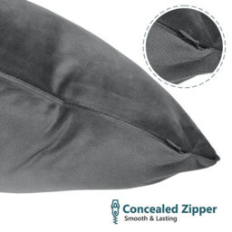 Ameha Grey Plain Velvet Cushion Covers, 18X18 Inch, Pack Of 4, Breathable & Hypoallergenic With Hidden Zip Closure - thumbnail 4