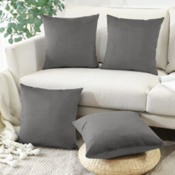 Ameha Grey Plain Velvet Cushion Covers, 18X18 Inch, Pack Of 4, Breathable & Hypoallergenic With Hidden Zip Closure - thumbnail 8
