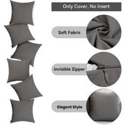 Ameha Grey Plain Velvet Cushion Covers, 18X18 Inch, Pack Of 4, Breathable & Hypoallergenic With Hidden Zip Closure - thumbnail 6