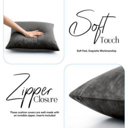 Ameha Grey Plain Velvet Cushion Covers, 18X18 Inch, Pack Of 4, Breathable & Hypoallergenic With Hidden Zip Closure - thumbnail 9
