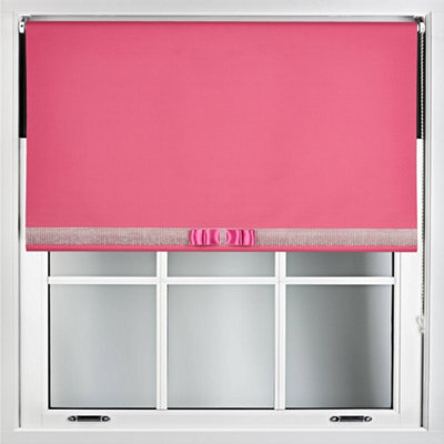Fuchsia Blackout Roller Blind With Silver Diamante & Fuchsia Bow Free Cut Down Service By Furnished - (W)240Cm X (L)165Cm - image 1