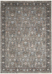Grey/navy Traditional Luxurious Easy To Clean Bordered Floral Dining Room Bedroom And Living Room Rug -244Cm X 305Cm - thumbnail 8