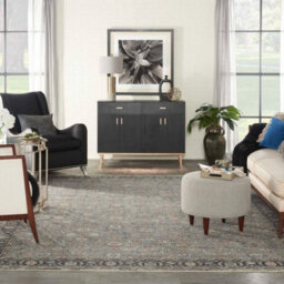 Grey/navy Traditional Luxurious Easy To Clean Bordered Floral Dining Room Bedroom And Living Room Rug -244Cm X 305Cm - thumbnail 2