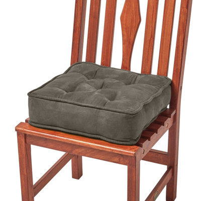 Homescapes Grey Faux Suede Dining Chair Booster Cushion - image 1