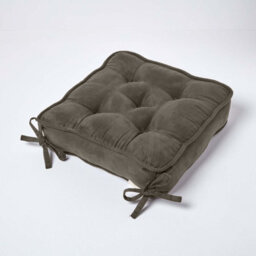 Homescapes Grey Faux Suede Dining Chair Booster Cushion - thumbnail 2