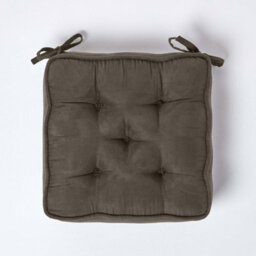 Homescapes Grey Faux Suede Dining Chair Booster Cushion - thumbnail 3