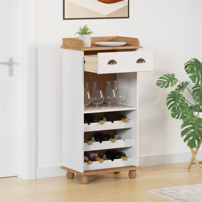"Walplus Wine Cabinet ""askim"" With 12 Bottle Holders White Solid Wood Pine" - image 1
