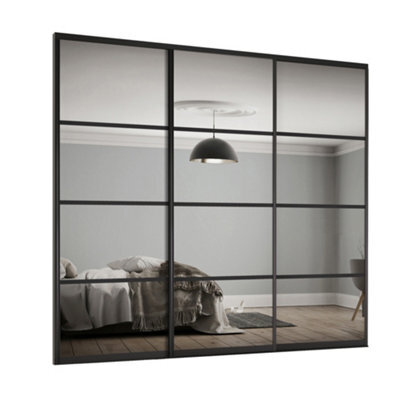 Spacepro Element 4 Panel Mirrored Black Framed Sliding Wardrobe Door Set Of 3 (H)2220mm (W)1501mm - image 1