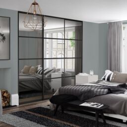 Spacepro Element 4 Panel Mirrored Black Framed Sliding Wardrobe Door Set Of 3 (H)2220mm (W)1501mm - thumbnail 2