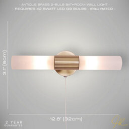 Happy Homewares Modern Brass Ip44 Rated Bathroom Wall Light Fitting With Tubular Glass Shades - thumbnail 6