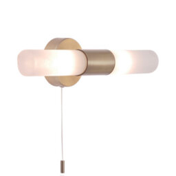 Happy Homewares Modern Brass Ip44 Rated Bathroom Wall Light Fitting With Tubular Glass Shades - thumbnail 1