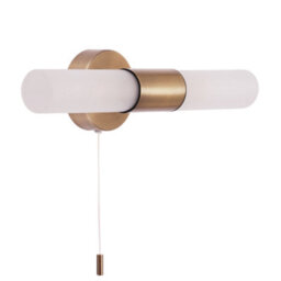 Happy Homewares Modern Brass Ip44 Rated Bathroom Wall Light Fitting With Tubular Glass Shades - thumbnail 2