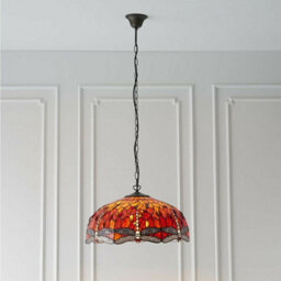 Tiffany Glass Hanging Ceiling Pendant Light Orange Dragonfly 3 Lamp Shade I00113 - thumbnail 5