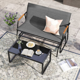 Costway Patio Glider Bench 2-Person Swing Gliding Loveseat-Grey - thumbnail 8