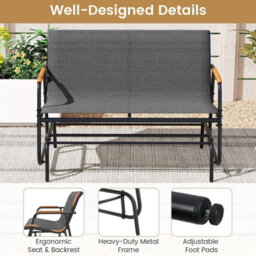 Costway Patio Glider Bench 2-Person Swing Gliding Loveseat-Grey - thumbnail 3