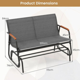 Costway Patio Glider Bench 2-Person Swing Gliding Loveseat-Grey - thumbnail 2
