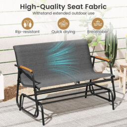 Costway Patio Glider Bench 2-Person Swing Gliding Loveseat-Grey - thumbnail 7