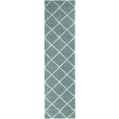 The Rugs Moroccan Shaggy Rugs And Runners Soft Fluffy Diamond Design High Pile Duck Egg Blue And Ivory Living Room Kitchen Hallway 550 - image 1